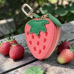Strawberry coin purse pouch bag charm, keychain AirTag holder